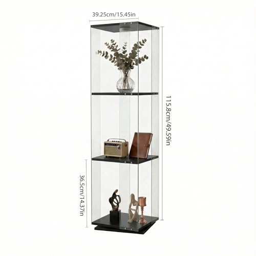 Glass Display Cabinet with Rotating Base, Curio Cabinet with LED Light, 3-Shelf Tempered Glass Display Case for Collectibles, Curio Display Cabinet for Living Room,Home Decor, Black - color: Black, size: 1-Door 3-shelf-LED-Rotation