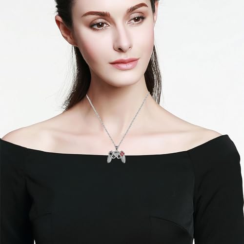 Colorful Crystal Game Controller Necklaces Punk Hip Hop Friendship Game Console Necklace for Best Friends - color: Silver