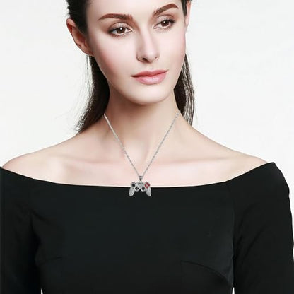 Colorful Crystal Game Controller Necklaces Punk Hip Hop Friendship Game Console Necklace for Best Friends - color: Silver