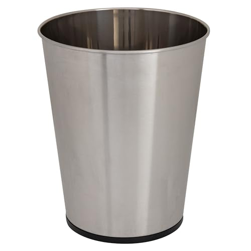 Bath Bliss 5 Liter Small Wastebasket, Stainless Steel|Compact Round Open Top Trash Can, Durable Bathroom Bedroom Dorm Office Garbage Bin, Stylish Space-Saving Waste Disposal Container (Pack of 12) - color: Stainless Steel, size: 12 Pack