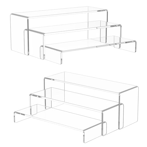 NIUBEE Acrylic Display Riser, 6 Pcs 12" Large Acrylic Risers, 2 Set Clear Rectangular Stands for Candy Dessert Cupcakes, Collectibles Display Stands Shelf for Display for Funko POP Figures - size: 12 inches