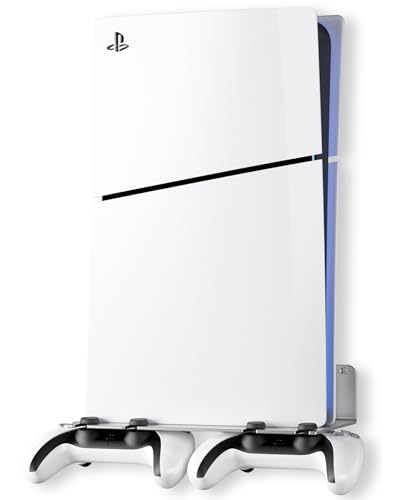 PS5 Wall Mount Aluminum Alloy Compatible with All PS5 Generations Holds Two Controllers Unimpeded Heat Dissipation Ps5 Accessories Universal for Living Room and Bedroom (Silver) - color: Silver