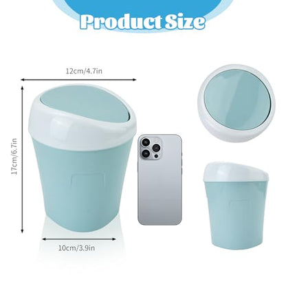 4 Pcs Plastic Mini Trash Can Wastebasket with 8 Rolls Trash Bags, Tiny Bathroom Trash Can with Swing lid, Small Countertop Waste Basket for Home Office Kitchen Vanity Tabletop