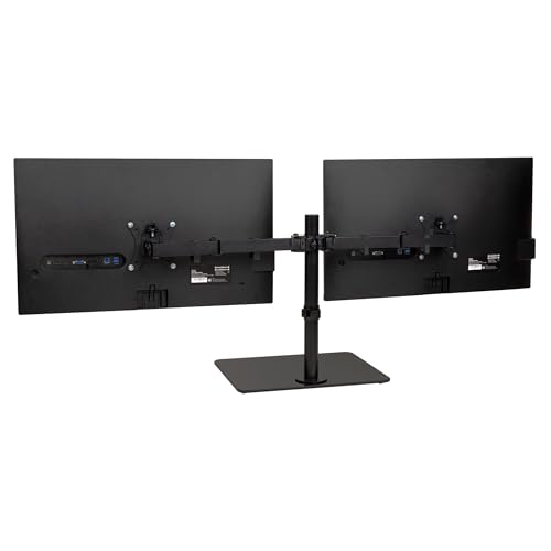 Mind Reader Freestanding Dual Monitor Desk Mount for 13"-32" Screens, VESA 75x75/100x100, Full Motion with 180° Rotation, ±90° Swivel, ±45° Tilt, Holds Up to 17.6 lbs Each – No Clamp, Black