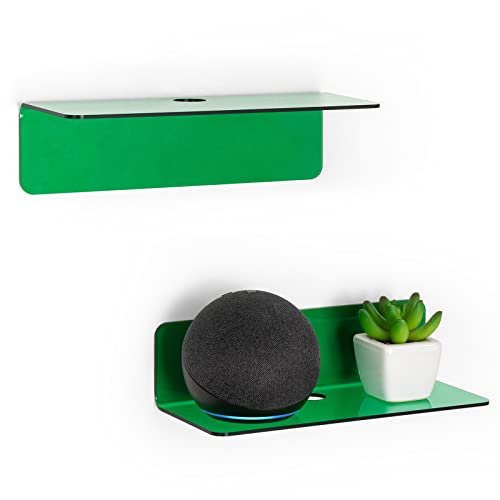 OAPRIRE Wall Mount Shelves Set of 2 for Bedroom, Bathroom, Kids Room & More - Drill Free Acrylic Shelf with Cable Clips, Waterproof Strong Adhesive, Easy to Install (Emerald) - color: Emerald