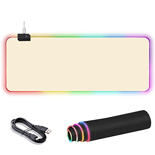 Lomiluskr RGB Large Gaming Mouse Pad, Extended Mouse Pad with 14 Lighting Modes, Superior Micro-Weave Cloth, Non-Slip Base, 800 x 300mm / 31.5 × 11.8 in (Milk Tea) - color: Milk Tea