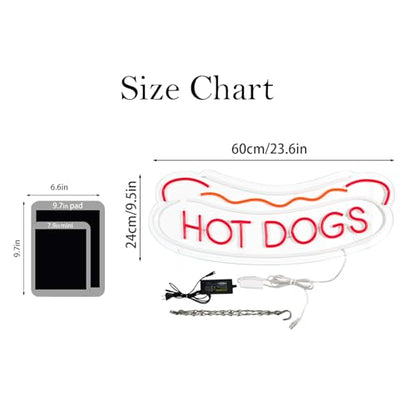 23.6"x9.4" Large Size Hot Dogs Neon Signs for Business，Neon Lights for HOT DOGS Shop Led Business Signs Suitable for Fast Food shops Christmas Birthday Party Gift - style: hot dogs