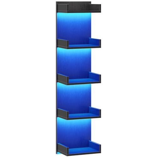 HOOBRO Floating Wall Shelf with LED Lights, Floating Shelf Wall Mounted for Storage, Vertical Display Stand, Modern Column Rack, for Bedroom, Livingroom, 5-Tier, 45.7 Inches, Black, BK51DBJ01N1 - color: Black, size: 45.7 Inches