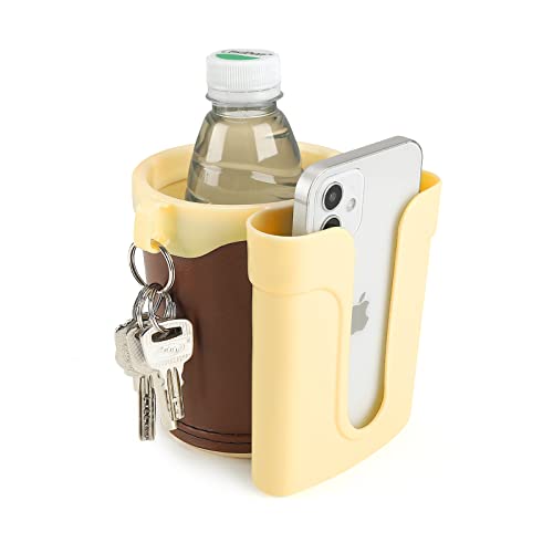 Accmor 3-in-1 Bike Cup Holder with Cell Phone Keys Holder, Bike Water Bottle Holders, Universal Bar Drink Cup Can Holder for Bicycles, Motorcycles, Scooters, Yellow Brown - color: Gream Yellow Brown