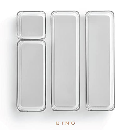 BINO | 4-Piece Drawer Organizer Bin Set - Grey, Small | THE MODULAR+ | Multi-Purpose Storage | Soft-Grip Lining and Non-Slip Rubber Feet | Durable | BPA-Free | Desk Drawer Organizer | Vanity - size: Small