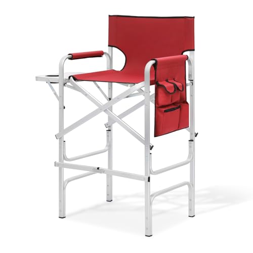 MoNiBloom 44.5'' Tall Makeup Artist Director Chair, Foldable Portable Aluminum Frame Folding Chair with Side Table, Cup Holder and Storage Pockets, 250 lbs Capacity, Red - color: Red, size: 23.5" x 17" x 44.5" (1 Pack)
