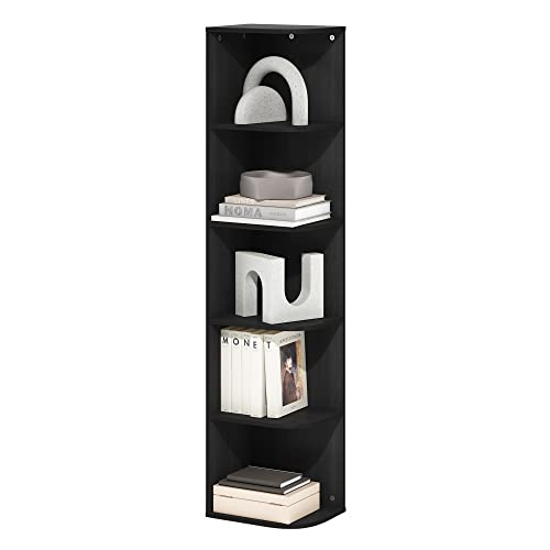 Furinno PASIR Book Shelf, 5-Tier Corner Bookshelf with Open Shelf, Standing Bookcase, 9.3 x 12 x 51.7, for Organization and Storage, for Living Room, Bedroom, Home Office, Blackwood - color: Blackwood, size: 5-Tier Corner
