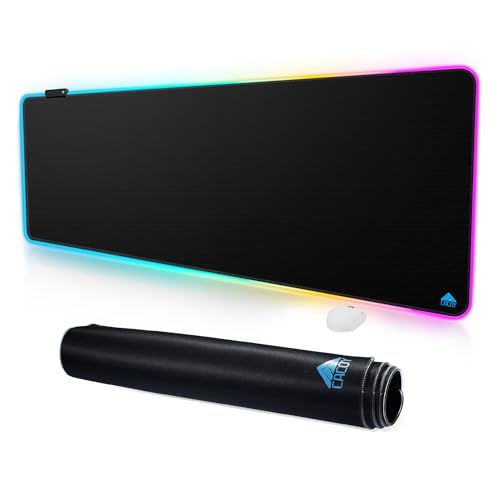 Cacoy 63" x 20" Large RGB Gaming Mouse Pad, Full Desk Extended Keyboard Mousepad with Stitched Edges, 9 Light Modes Desk Mat with Smooth Surface and Non-Slip Rubber Base, LED Computer Mouse Mat, Black - color: Rgb, size: 63" x 20"