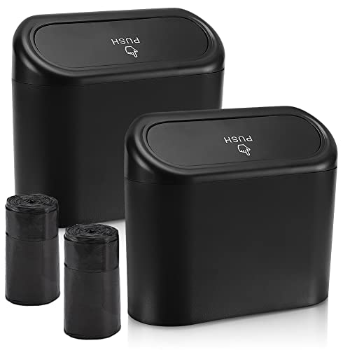 Accmor Car Trash Can with Lid, Mini Auto Dustbin Garbage Organizer Holder 2 Packs, Automotive Storage Container Bin with 60 Pcs Bags for Vehicle, Home, Office - color: 2 Black