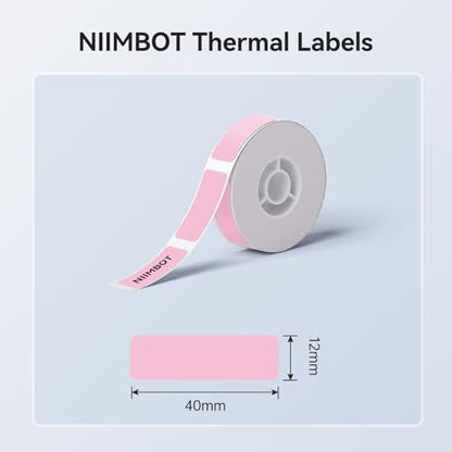 NIIMBOT Label Maker Tape for D11/D110/D101 Label Maker, 12 x 40 mm (0.47'' x 1.57'') for Home Office Labeling Tape Replacement, Pink - color: 12mmx40mm-pink