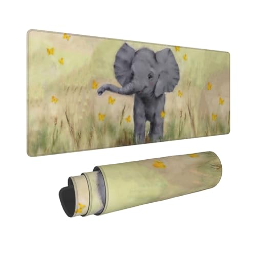 Baby Elephant with Butterflies Mouse Pad Large Gaming Mousepad Non-Slip Rubber Base Keyboard Mouse Mat for Laptop Keyboard Desktop 31.5 x 11.8 inch - color: Baby Elephant With Butterflies