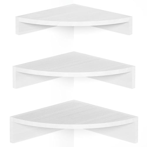 Alsonerbay White Corner Shelf Wall Mount, Set of 3 Floating Shelves for Storage and Display, Rustic Wood Shelves for Bedroom, Living Room, Bathroom, Entryway, Garage - color: White, size: Set of 3