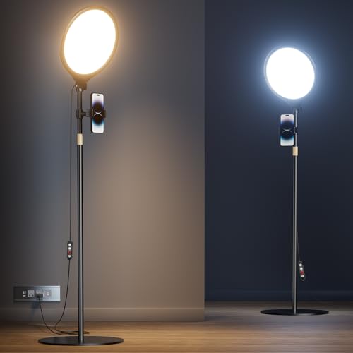 10.5" Ring Light with Stand and Phone Holder - 69" Tripod for iPhone with Light, Professional Led Ringlight for Video Recording/Make up/Streaming, Full Screen Light Ring for YouTube, Tiktok (Black) - color: Black
