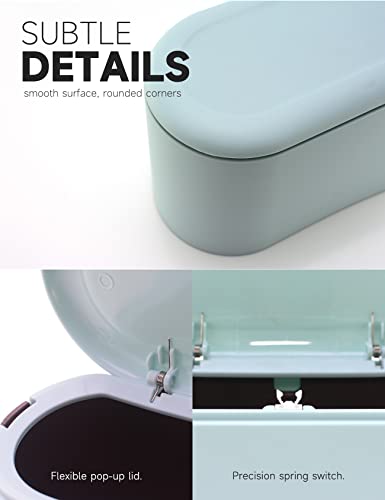 Mini Trash Can with Lid Removable Small Garbage Can, Tiny Plastic Trash Bin, Pop Up Countertop Wastebasket, Counter Garbage Lint Bin (Light Blue) - color: Light Blue
