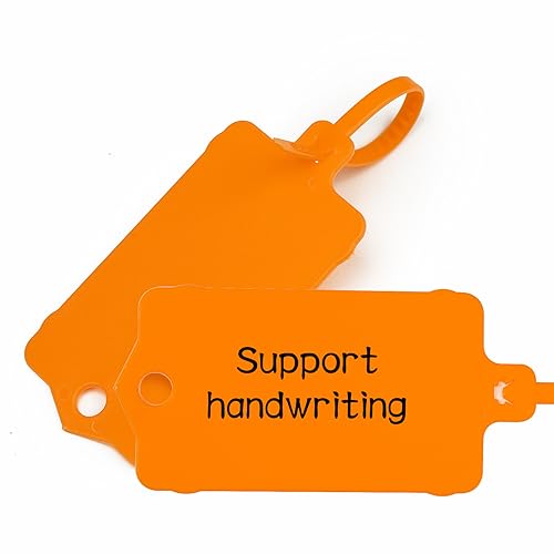 100pcs Blank Plastic Tags for Labeling Reusable Hanging Tags Ties Key Tag Storage Labels Waterproof Plastic Mark Label Writable Hang Sign with One Marker Pen (Orange) - color: Orange, size: 100 PCS