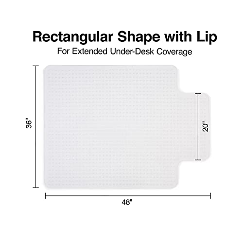 Staples Office Chair Mat, Clear Floor Mats with Lip, Low-Pile Carpets, Extended Under-Desk Coverage, 48 x 36 Inch, Smooth Glide - size: 36" x 48", style: Low-Pile