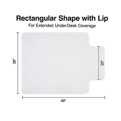 Staples Office Chair Mat, Clear Floor Mats with Lip, Low-Pile Carpets, Extended Under-Desk Coverage, 48 x 36 Inch, Smooth Glide - size: 36" x 48", style: Low-Pile