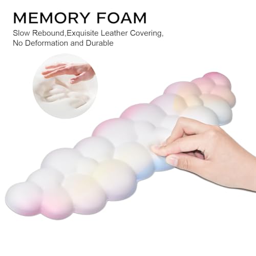 JIKIOU Upgrade Leather Cloud Keyboard Wrist Rest, Cloud Wrist Rest with Non-Slip PU Base, Comfortable Memory Foam Wrist Rest for Computer Laptop Mac Gaming Office and Pain Relief Christmas Wish Gift - color: 02rainbow