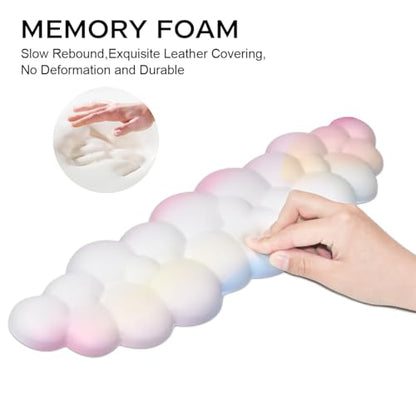 JIKIOU Upgrade Leather Cloud Keyboard Wrist Rest, Cloud Wrist Rest with Non-Slip PU Base, Comfortable Memory Foam Wrist Rest for Computer Laptop Mac Gaming Office and Pain Relief Christmas Wish Gift - color: 02rainbow