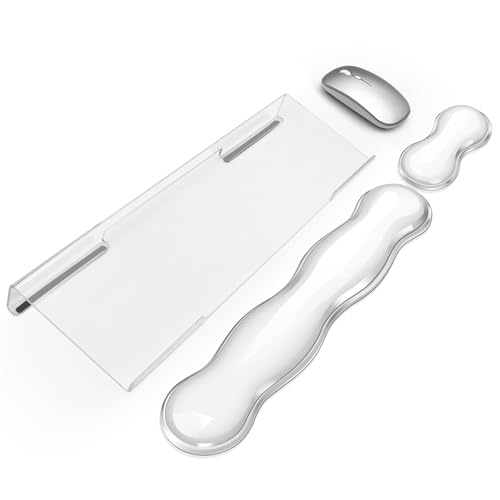 Computer Keyboard Stand with Gel Keyboard Wrist Rest, Tilted Acrylic Keyboard Holder - Ergonomic Wrist Rest Support Keyboard for Typing Pain Relief，Suitable for Office/Computer/Laptop/Gaming - color: Clear Wave Set