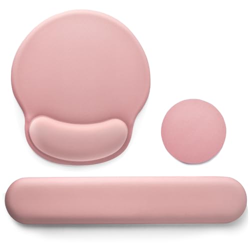 Keyboard Wrist Rest Mouse Pad with Wrist Support, Gaming Mousepad with Non-Slip Base, Ergonomic Mouse Wrist Arm Cushion Support for Home Office Laptop Computer, Easy Typing for Pain Relief, Pink - color: Pink