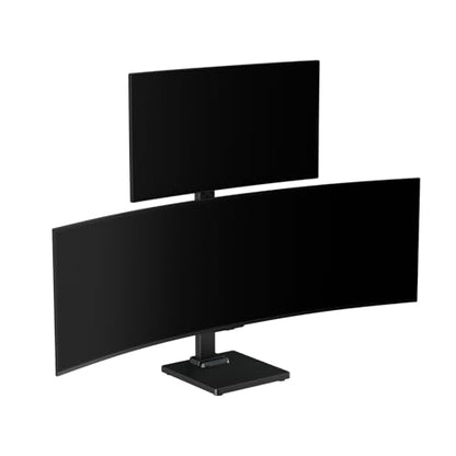 Suptek Dual Monitor Stand with Base Vertical Stack Screen Free-Standing Monitor Riser Fits Two Screen Max 36" & One Screen Max 43" with Swivel, Tilt, Height Adjustable,50,75 and 100mm Vesa Base Stand - size: 13-43in(single)/13-36in(dual)