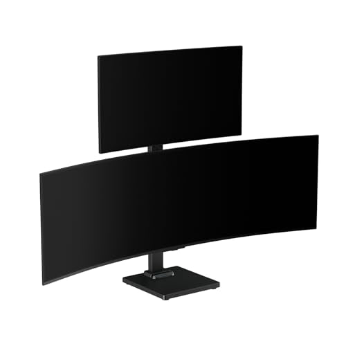 Suptek Dual Monitor Stand with Base Vertical Stack Screen Free-Standing Monitor Riser Fits Two Screen Max 36" & One Screen Max 43" with Swivel, Tilt, Height Adjustable,50,75 and 100mm Vesa Base Stand - size: 13-43in(single)/13-36in(dual)