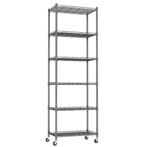 REGILLER 6 Wire Shelving Steel Storage Rack Adjustable Unit Shelves for Laundry Bathroom Kitchen Pantry Closet(Black,11.7" D x 21.4" W x 64.5" H,With Wheels) - color: Black, size: With Wheels 6tier 11.7"D x 21.4"W x 63"H