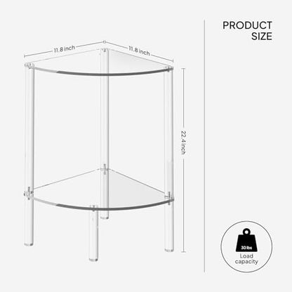 Eglaf Acrylic Corner Side Table 2 Tier - Clear End Table | Triangle Side Table, Fan-Shaped Corner Table for Living Room, Bedroom, Bathroom, 11.8'' L x 11.8'' W x 22.4 ''H - size: 2-Tier