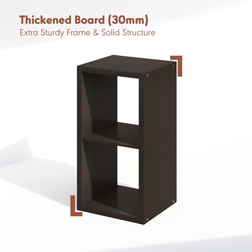 Furinno Cubicle Record Player Stand with Vinyl Storage, 2-Cube 1.2 Extra Thick Vinyl Record Storage, Open Back Media Shelf for CD DVD Blueray Game Disc, for Living Room, Home Office, Black Dark Oak - color: Black Dark Oak, size: Extra Thick, 2-Cube Standa