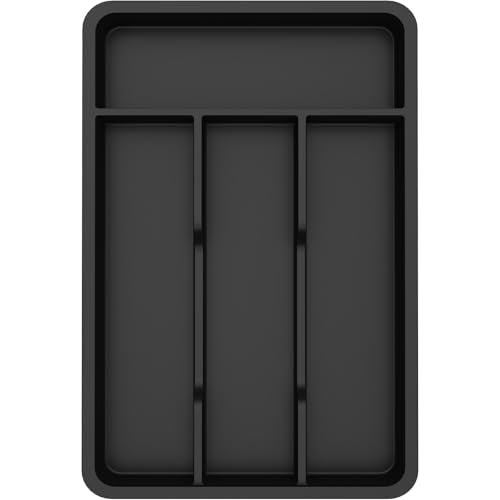 Lifewit Silverware Drawer Organizer Tray, Plastic Cutlery Storage for Kitchen, Flatware and Utensil Holder Divider for Spoons Forks Knives Tableware, 7.8 x 12.4", 4 Slots, Black - color: Black, size: 7.8 x 12.4 inch (4 Slots)