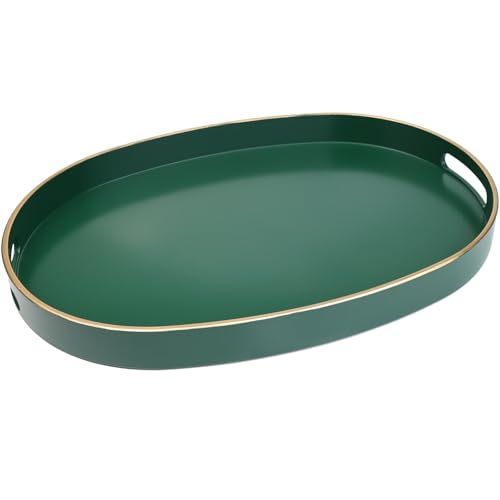Spsyrine Dark Green Plastic Serving Tray for Ottoman, Coffee Table, Oval Decorative Tray for Entertaining, Outdoor, Living Room, Home Decor - color: Oval Dgreen, size: 15.5" x 10.6" x 1.4"