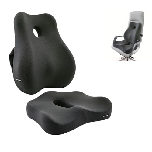 X Large Memory Foam Seat Cushion & Lumbar Support Pillow, Sciatica & Tailbone Pressure Relief Coccyx Cushion for Office Chair, Car, Wheelchair, Home - Dark Grey - color: Dark Gray