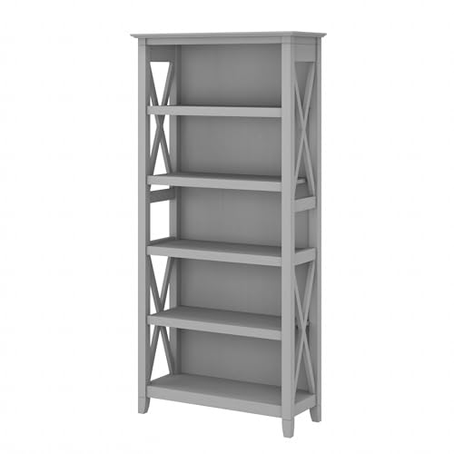 Bush Home Tall 5 Shelf Bookcase for Living Room or Home Office, Large Bookshelf, Modern Farmhouse Style, Key West Collection, Cape Cod Gray - color: Cape Cod Gray, size: 5 Shelf