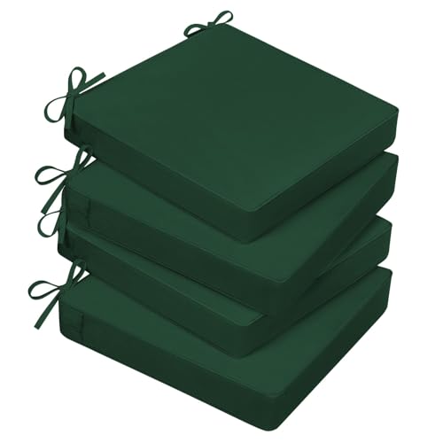 Basic Beyond Outdoor Chair Cushions for Patio Furniture, Waterproof Outdoor Seat Cushions Set of 4 19 x 19, Patio Chair Cushions Set of 4 with Ties and Handle, Forest Green - color: Forest Green, size: 19x19x3