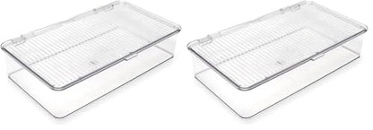 Isaac Jacobs Small Stackable Organizer Bin (10.75” x 6.5” x 2.4”) w Hinged Lid Clear Storage Box Home Office School Fridge Bathroom Kitchen Pantry Container BPAFree Food Safe (Small Clear) (Pack of 2) - size: Small (Pack of 2)