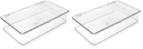 Isaac Jacobs Small Stackable Organizer Bin (10.75” x 6.5” x 2.4”) w Hinged Lid Clear Storage Box Home Office School Fridge Bathroom Kitchen Pantry Container BPAFree Food Safe (Small Clear) (Pack of 2) - size: Small (Pack of 2)