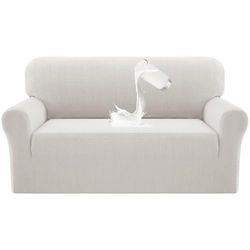 PrinceDeco Waterproof Couch Cover Slipcovers for Sofas,Stretch Jacquard Loveseat Couch Cover,Love Seat Sofa Covers Washable Furniture Protector for Kids (Loveseat Seat Width 38"-46" Pale Oak) - color: Paleoak, size: 2 Seat (Seat Width 38"-46")