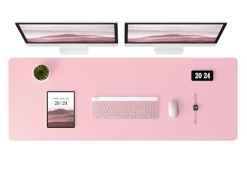 Aothia Leather Desk Pad Protector, Office Desk Mat, Large Mouse Pad, Laptop Desk Pad, Non-Slip PU Leather Desk Blotter, Waterproof Desk Writing Pad for Office and Home (Pink, 47" x 17") - color: Pink, size: 47" x 17"