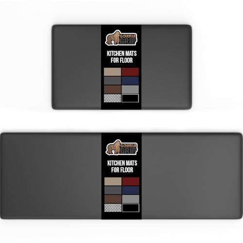 GORILLA GRIP 2 Pack Comfortable Cushioned Kitchen Mats for Floor, 17x29 + 17x59, Waterproof, Stain Resistant, 1/2 Inch Thick Soft Ergonomic Standing Desk Anti Fatigue Mat, Foam Supports Feet, Charcoal - color: Charcoal, size: 17" x 29" + 17" x 59" x 1/2"