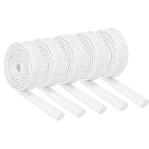 MECCANIXITY 5Pcs Wire Insulation Braid Fire Sleeve,3.28Ft-6mm ID White, High Temp Silicone Coated Fiberglass Sleeving for Automotive Hose Lines Electrical Wiring - color: White, size: 3.28Ft-6mm