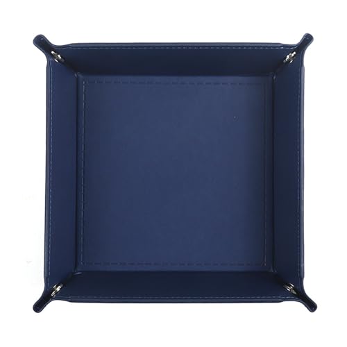 Valet Tray Desktop Storage Organizer – Vegan Leather Catchall Tray Bedside Vanity Tray Nightstand Caddy Holder for Remote Controller, Watch, Keys, Phone, Wallet, Coin, Jewelry, Navy - color: Navy Blue