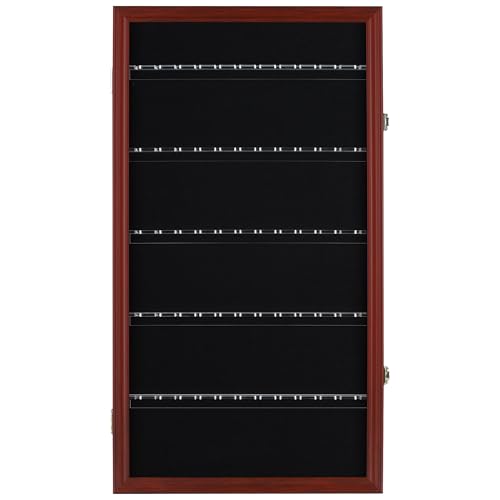 DisplayGifts 60 Souvenir Spoon Tea Spoon Display Case Rack Holder Wall Cabinet Collection Frame with UV Protection, Lockable Door (Cherry Finish) - color: Cherry Finish