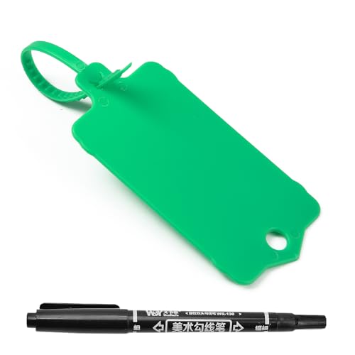 100pcs Blank Plastic Tags for Labeling Reusable Hanging Tags Ties Key Tag Storage Labels Waterproof Plastic Mark Label Writable Hang Sign with One Marker Pen (Green) - color: Green, size: 100 PCS