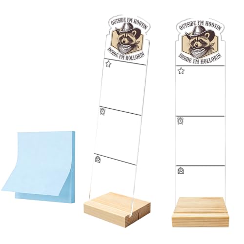 Monitor Memo Board Sticky Note Organizer Computer Monitor Memo Board Raccoon Acrylic Desk Accessories Removable Wooden Base Set Sticky Notes 100 Sheets 11.8×3.1 inches - color: Cowboy Raccoon